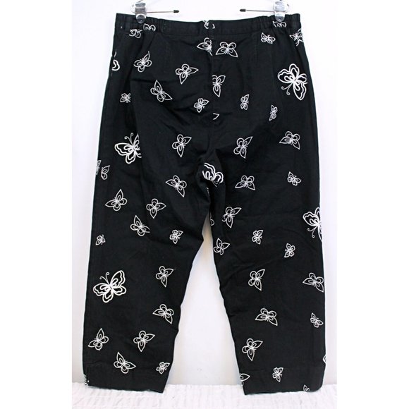 Easy spirit Woman Sz 18 Black Pants White Butterfly Embroidered Pattern All Over - Picture 2 of 7